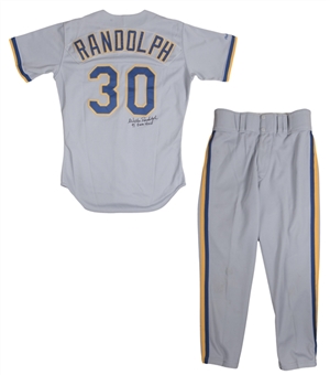 1991 Willie Randolph Game Used and Signed Milwaukee Brewers Road Uniform - Jersey and Pants (Randolph LOA)